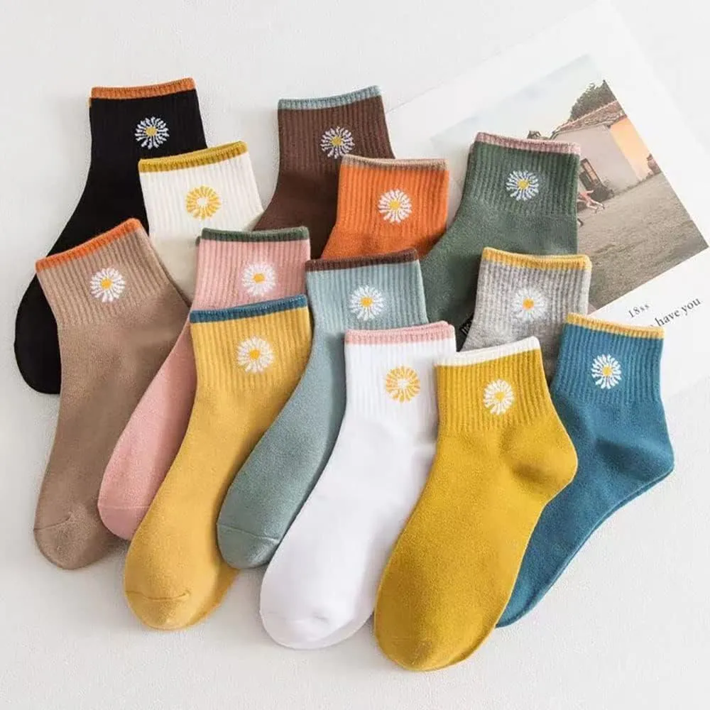 6/12 Pairs Womens Daisy Socks Vintage Patterned Crew Novelty Ankle Cute Floral Casual Dress Socks