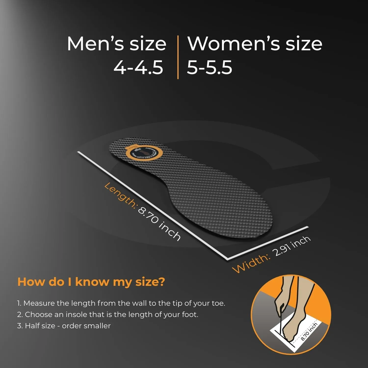 Carbon Fiber Insole for Men & Women 1 PC Carbon Fiber Shoe Insert, Carbon Fiber Foot Plate - Hallux Rigidus Relief, Turf Toe, Mortons Extension, Big Toe, Carbon Fiber Insoles Women 5-5.5, Men 4-4.5
