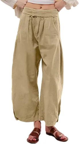 CHARTOU Women's Baggy Barrel Pant Wide Leg Horseshoe Ankle Jeans Mid Rise Harem Y2K Denim Pants with Pockets