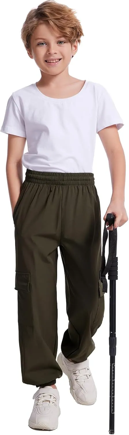 COZYPOIN Boys Cargo Joggers Pants Elastic Waist Lightweight Quick Dry Water Resistant Hiking Running Pants for Kids 5-14Y