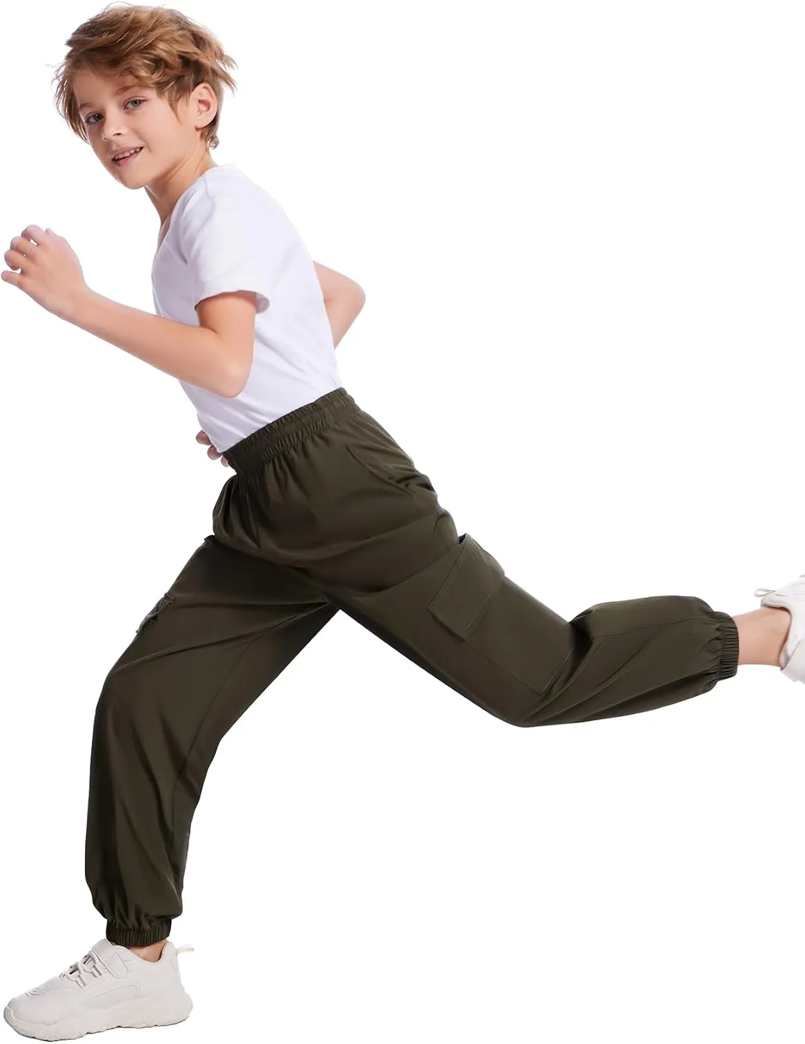 COZYPOIN Boys Cargo Joggers Pants Elastic Waist Lightweight Quick Dry Water Resistant Hiking Running Pants for Kids 5-14Y