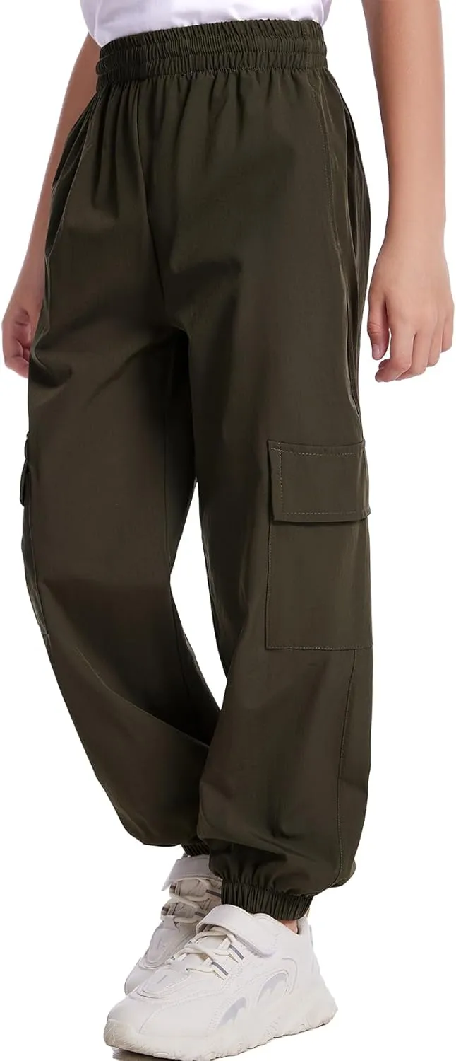 COZYPOIN Boys Cargo Joggers Pants Elastic Waist Lightweight Quick Dry Water Resistant Hiking Running Pants for Kids 5-14Y