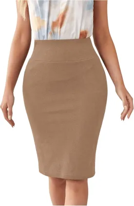 Floerns Women's Solid High Waisted Pencil Skirt Knee Length Office Skirts