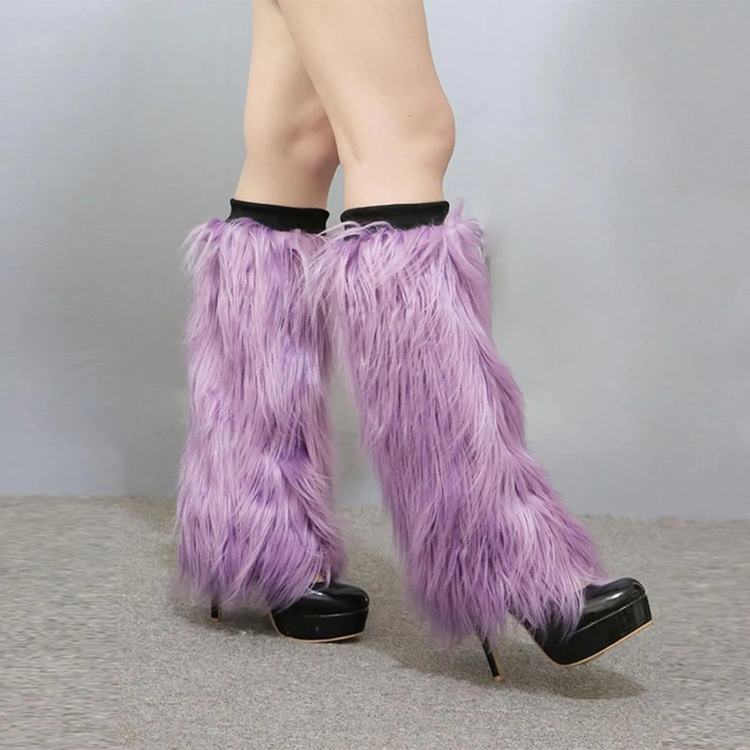 Fuzzy Faux Fur Leg Warmers for Women, Long Boots Shoes Cuff Cover, Knee-length Hipster Warm Sock