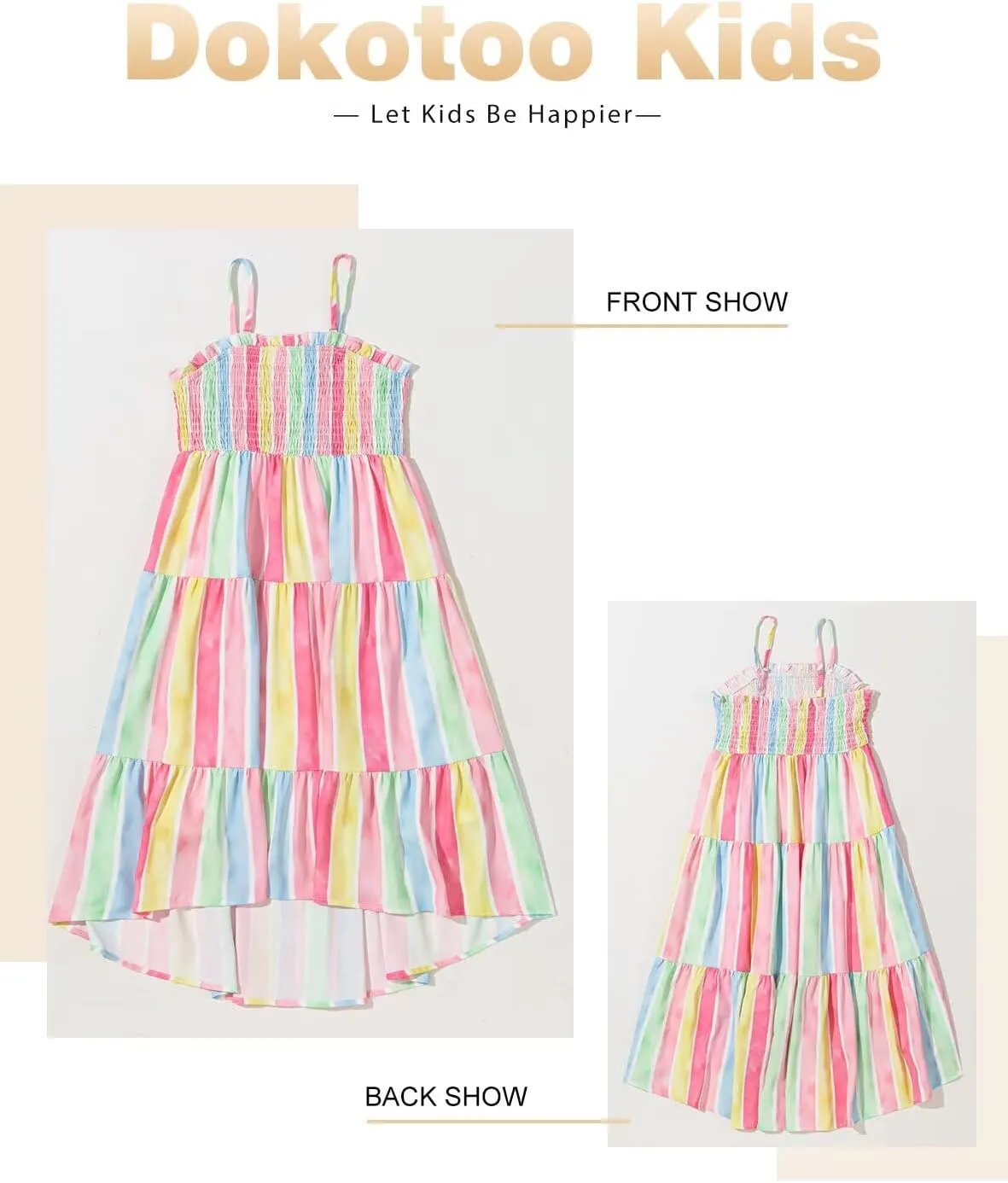 Girls Sundress Summer Boho Sleeveless Strap Smocked Tiered Dresses 6-15 Years