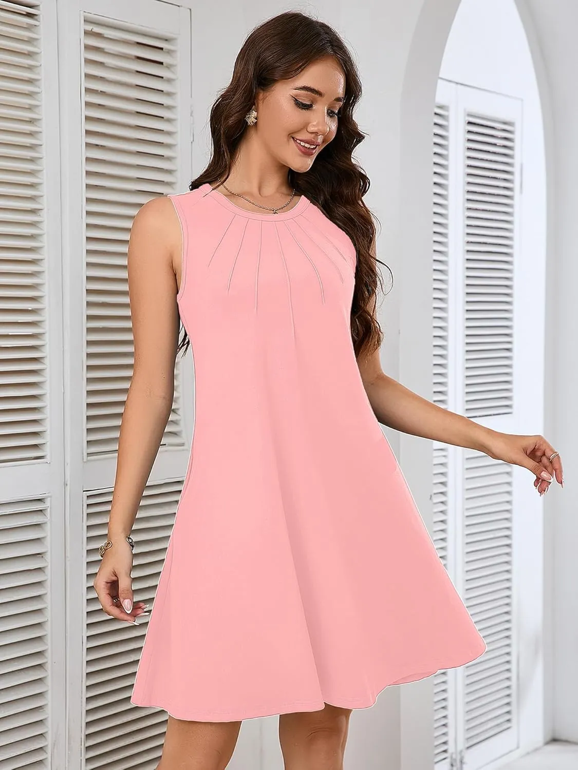 Heymoments Women's Summer Sleeveless Crew Neck Midi Dresses Casual Loose Fitted Tank Sundress with Pockets