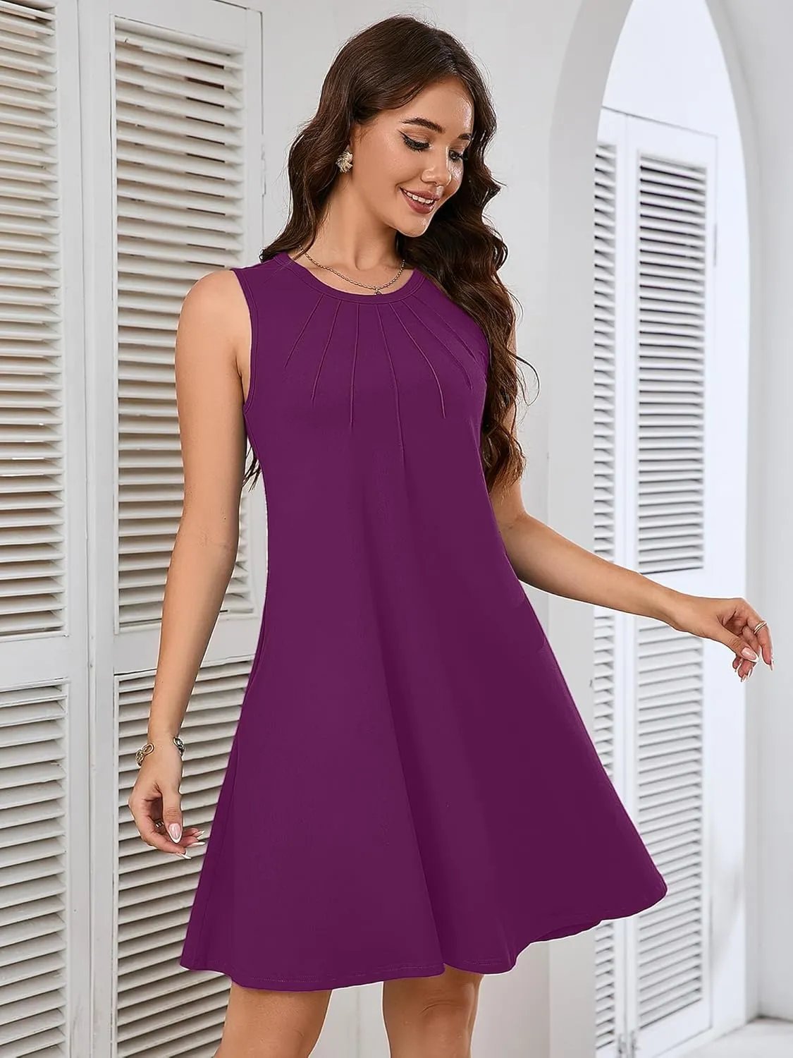 Heymoments Women's Summer Sleeveless Crew Neck Midi Dresses Casual Loose Fitted Tank Sundress with Pockets