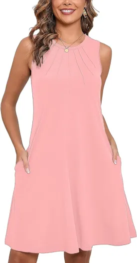 Heymoments Women's Summer Sleeveless Crew Neck Midi Dresses Casual Loose Fitted Tank Sundress with Pockets