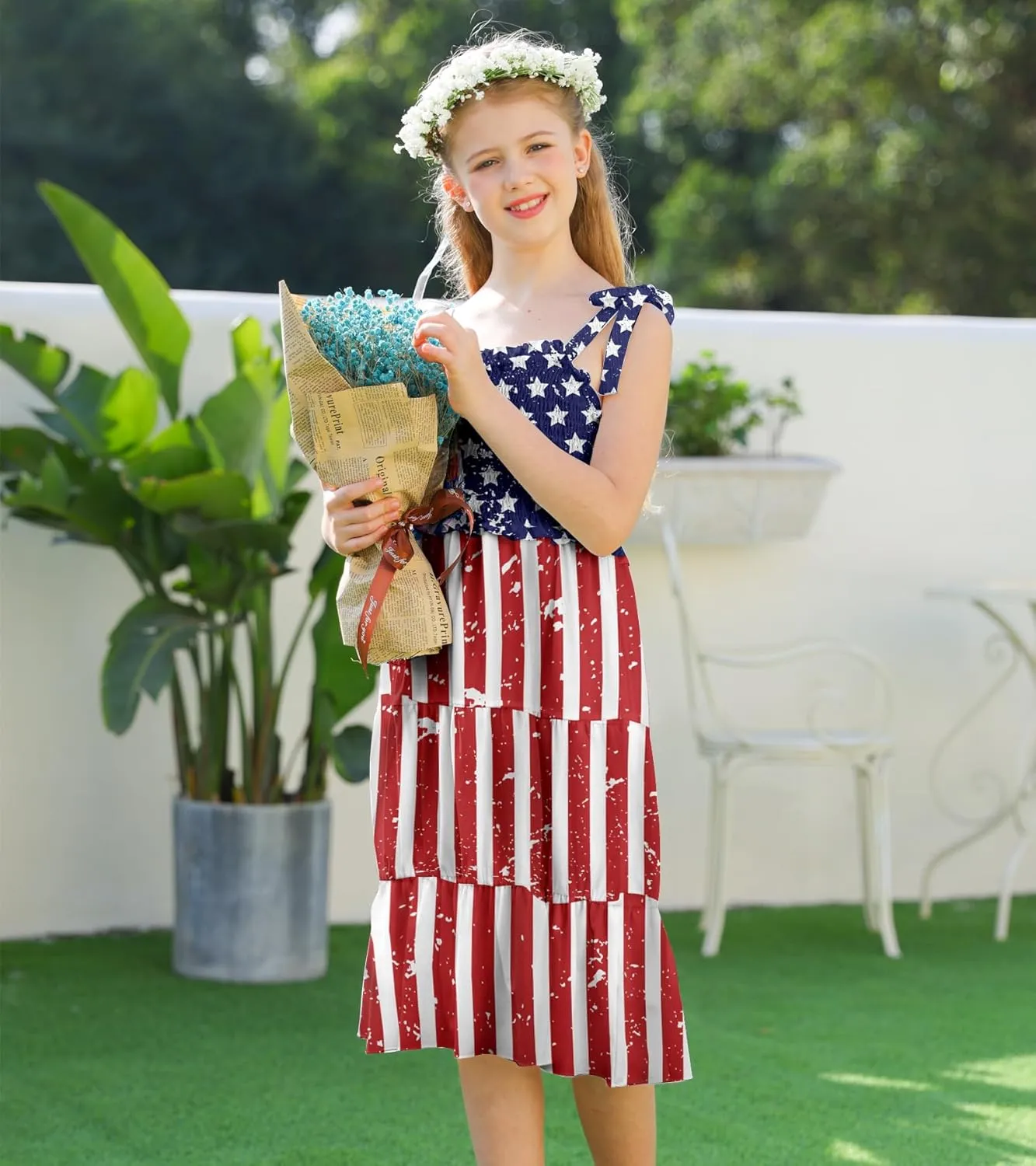 Kids4ever Girls Spaghetti Strap Dress 6-12Y Kids Sleeveless Cami Dresses Summer Beach Smocked Tiered Sundress with Pockets