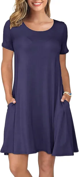 KORSIS Summer Dresses for Women Casual T-Shirt Dresses Swing Flowy Beach Vacation Sundress with Pockets (S-3XL)