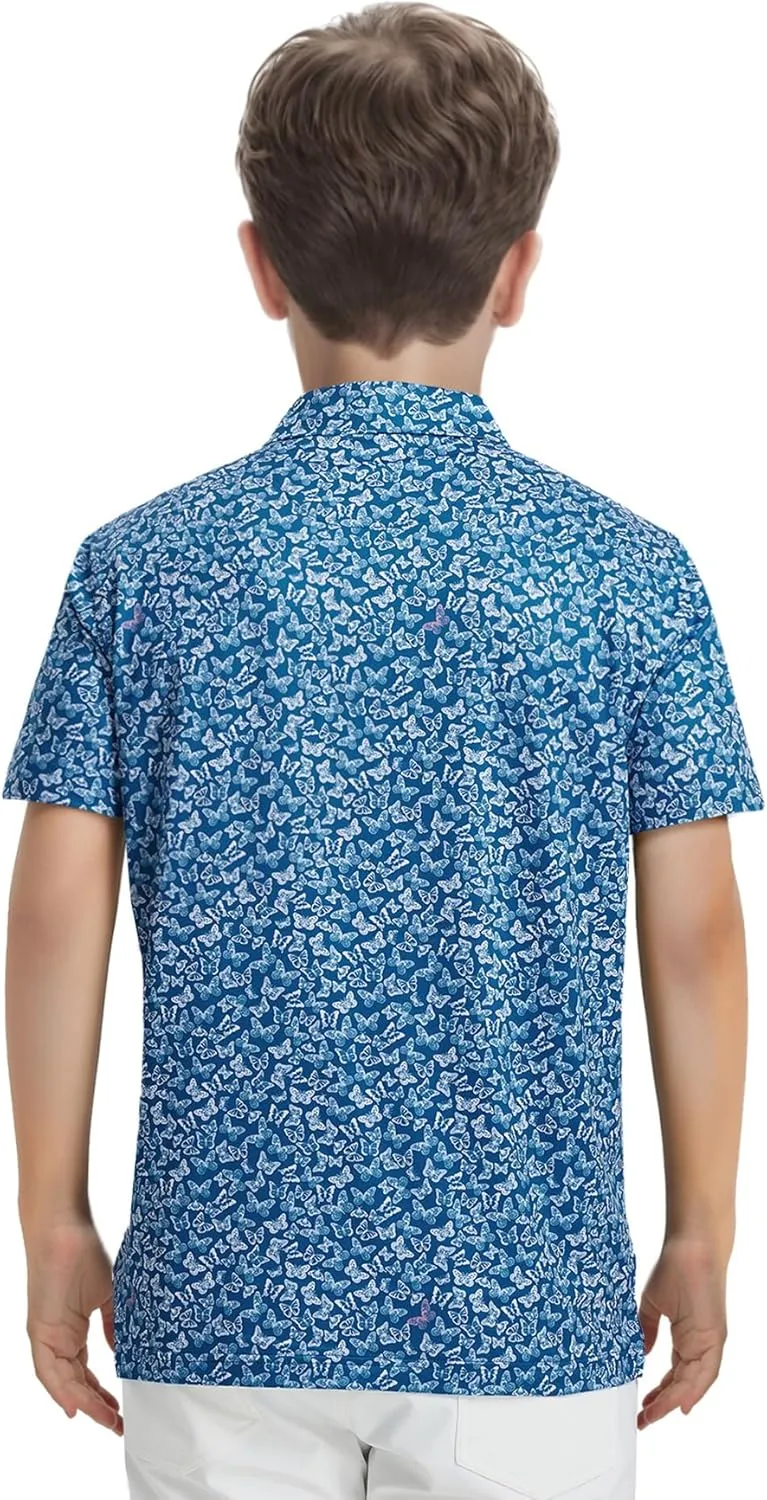 M MAELREG Boys Polo Shirt Short Sleeve Performance Dry Fit Stretch Funny Print Active Casual Collared Golf Shirts for Boy