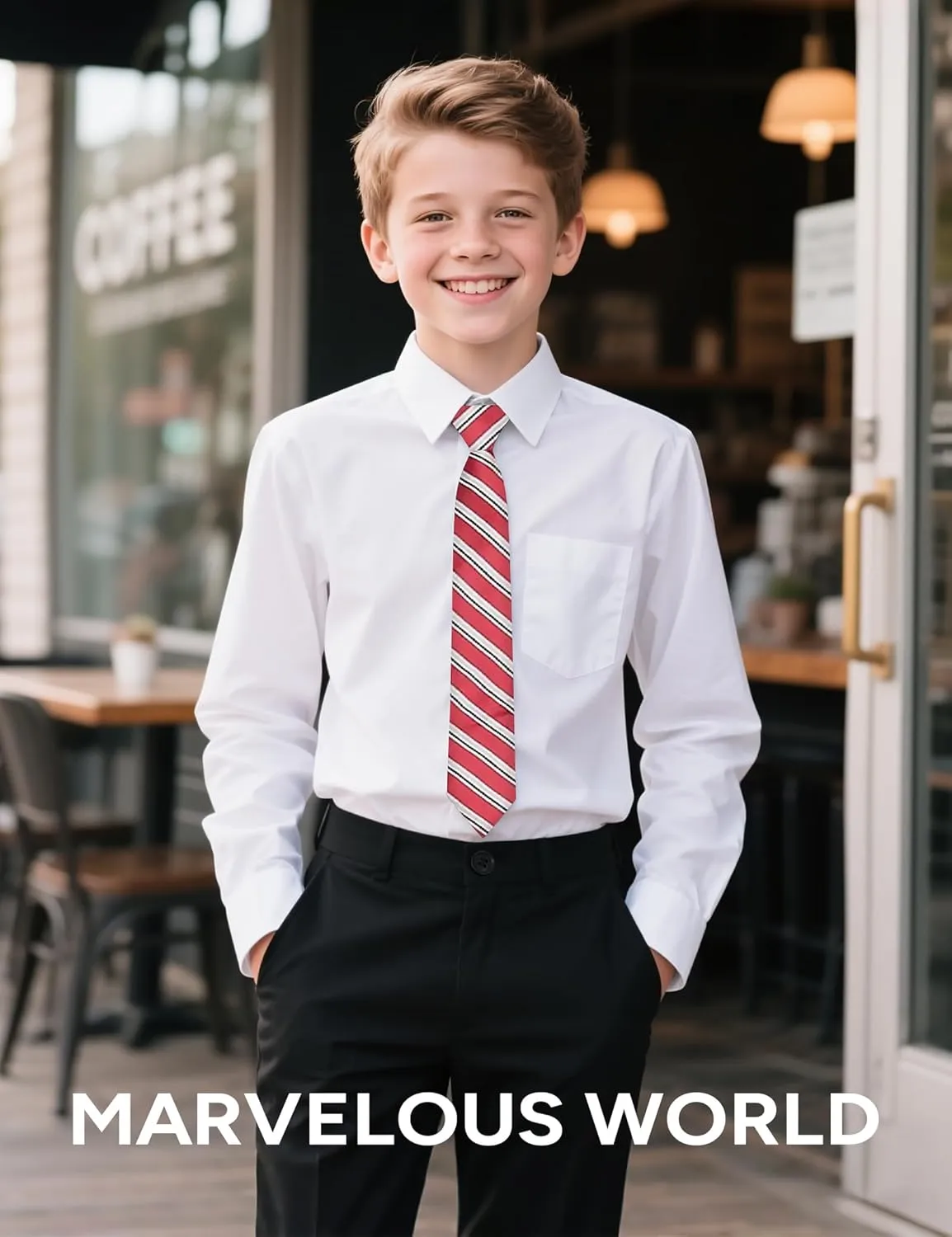 Marvelous World Boys' Long Sleeve Solid Buttoned Cuffs Dress Shirt Kids Casual Button Down Shirts with Chest Pocket