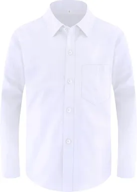 Marvelous World Boys' Long Sleeve Solid Buttoned Cuffs Dress Shirt Kids Casual Button Down Shirts with Chest Pocket