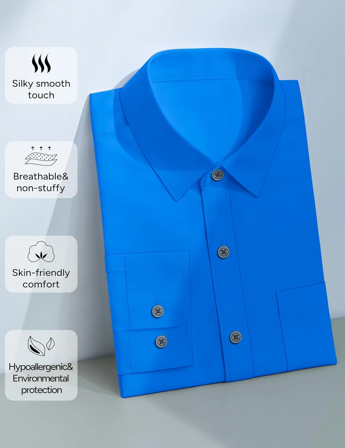 Marvelous World Boys' Long Sleeve Solid Buttoned Cuffs Dress Shirt Kids Casual Button Down Shirts with Chest Pocket