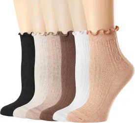 Mcool Mary Women's Ruffle Socks,Casual Ankle Breathable Cool Knit Cotton Cute Crew Frilly Sock 6 Pack