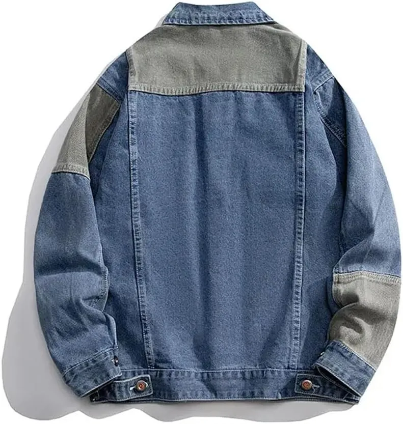 Men's Denim Oversize Spliced Color Blocking Jacket Hip Hop Japanese Style Jeans Jacket