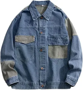 Men's Denim Oversize Spliced Color Blocking Jacket Hip Hop Japanese Style Jeans Jacket