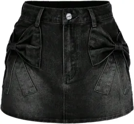 Milumia Women's Bow Knot Front Bodycon Denim Jean Mini Skirt with Pocket