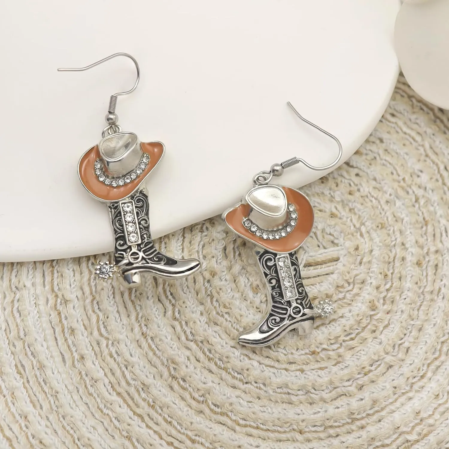 RechicGu Western Cowgirl Hat Boots Earrings Enamel Cowboy Hat Sparkly Rhinestone Boot Dangle Earrings Prom Country Concerts Rodeo Cowboy Outfits Jewelry Gift for Women