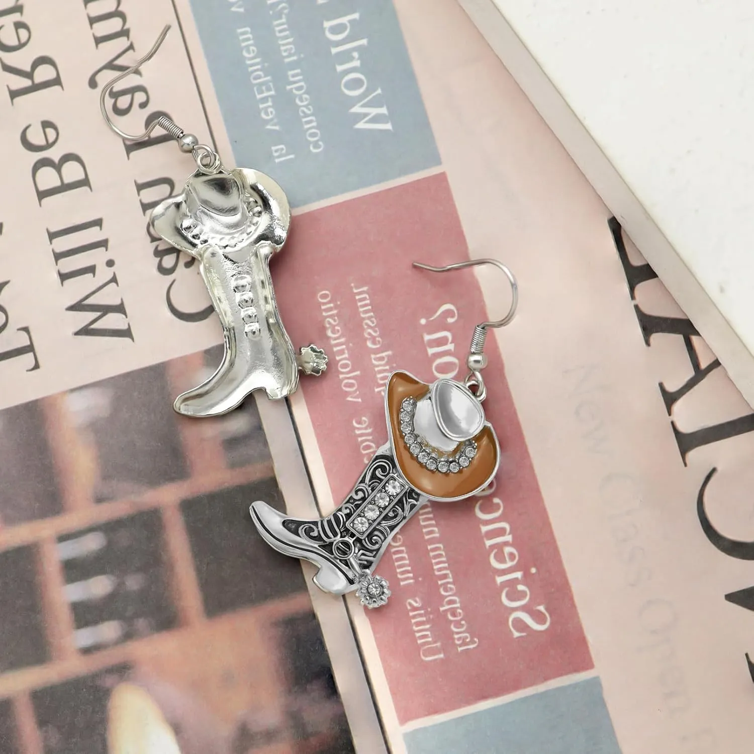 RechicGu Western Cowgirl Hat Boots Earrings Enamel Cowboy Hat Sparkly Rhinestone Boot Dangle Earrings Prom Country Concerts Rodeo Cowboy Outfits Jewelry Gift for Women