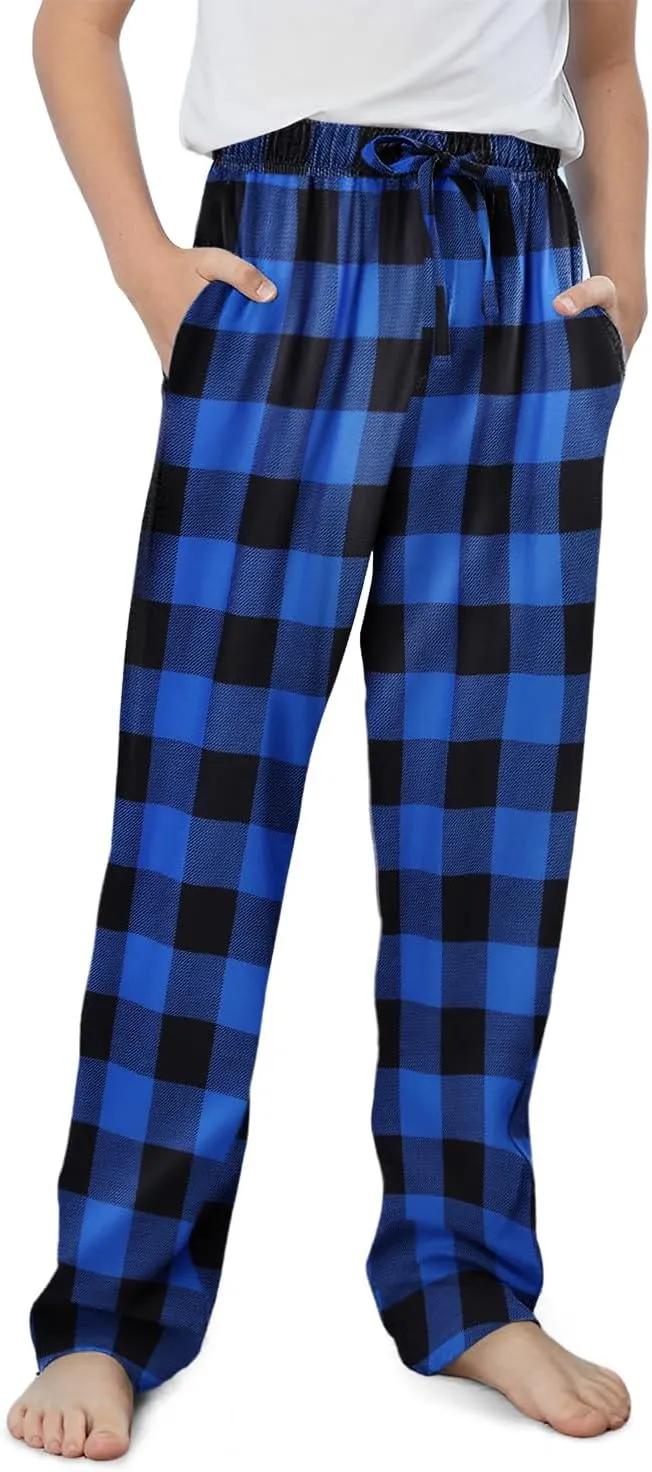 storeofbaby Boys Casual Plaid Pants Loose Elastic Waist Long Trousers with Pockets