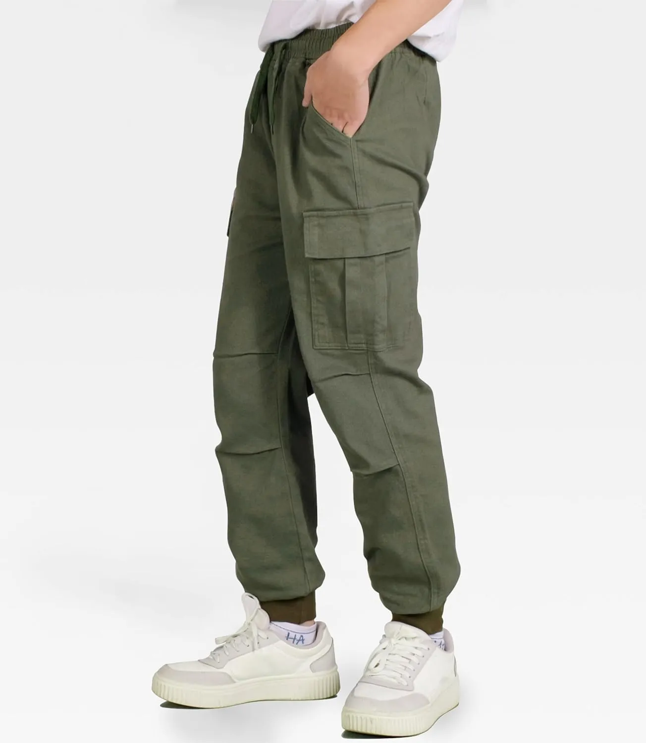 TLAENSON Boys Joggers Cargo Pants for Kids Drawstring Elastic Waist Cotton Twill Jogging School Pant