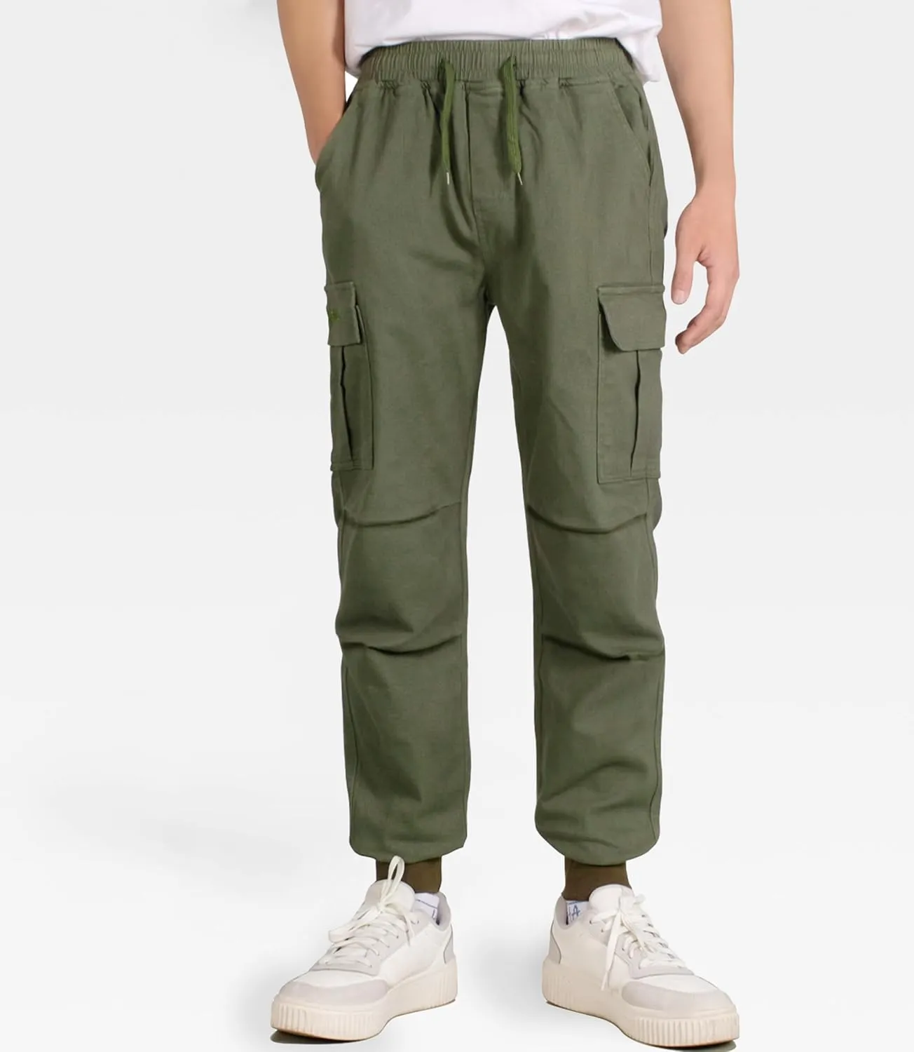 TLAENSON Boys Joggers Cargo Pants for Kids Drawstring Elastic Waist Cotton Twill Jogging School Pant