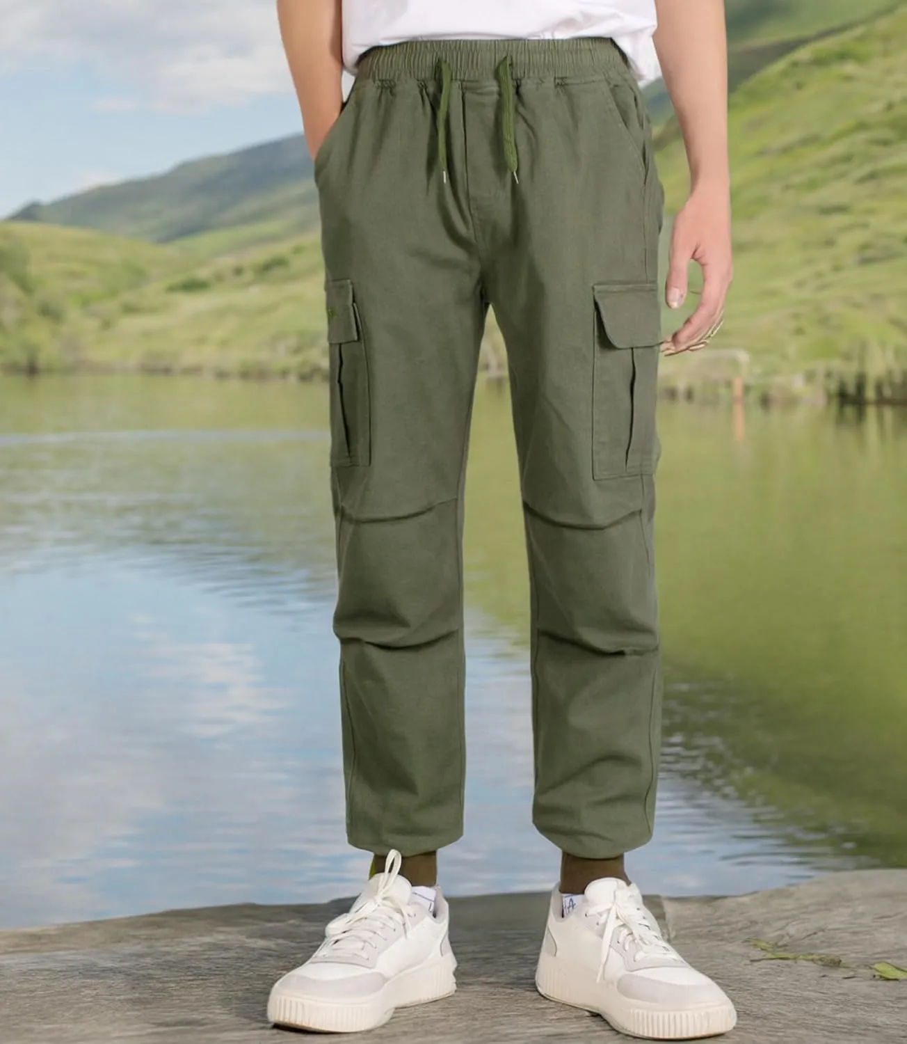 TLAENSON Boys Joggers Cargo Pants for Kids Drawstring Elastic Waist Cotton Twill Jogging School Pant