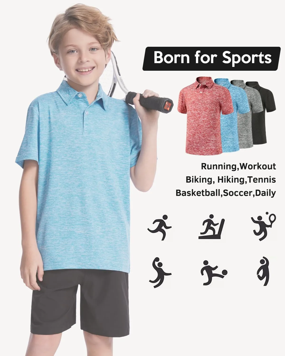 Ullnoy Boys Short Sleeve Polo Shirt Moisture Wicking Golf Shirt Kids School Camp Uniform Shirts Boys 4 Pack