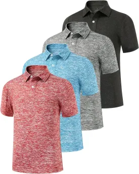 Ullnoy Boys Short Sleeve Polo Shirt Moisture Wicking Golf Shirt Kids School Camp Uniform Shirts Boys 4 Pack