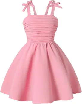 Verdusa Girl's Bow Tie Shoulder Ruched Dress Tiered Layered Shirred Flowy Dresses