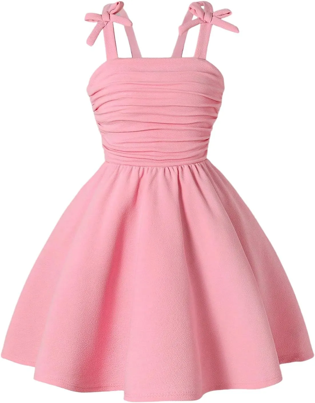 Verdusa Girl's Bow Tie Shoulder Ruched Dress Tiered Layered Shirred Flowy Dresses