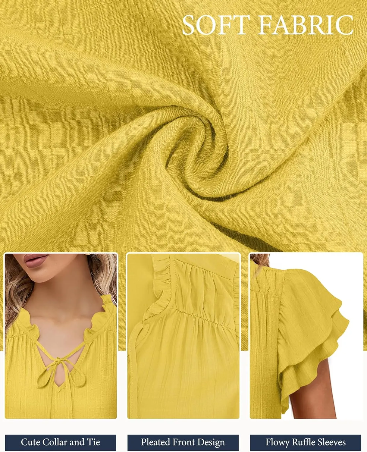 Vivilli Women Summer Dressy Casual Tops Ruffle Short Sleeve Work Business Blouses V Neck Tie Front Shirts