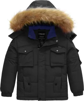 Wantdo Boy's Warm Winter Coat Waterproof Thicken Puffer Jacket with Removable Fur Hood