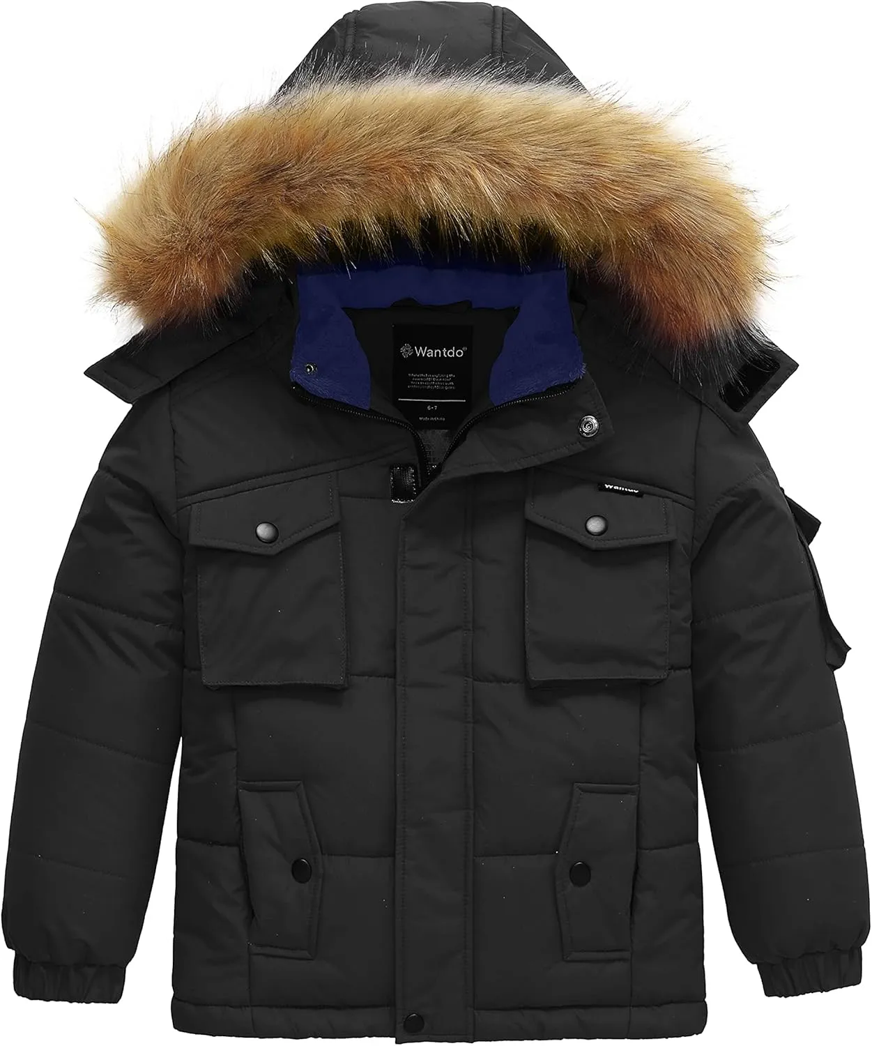 Wantdo Boy's Warm Winter Coat Waterproof Thicken Puffer Jacket with Removable Fur Hood