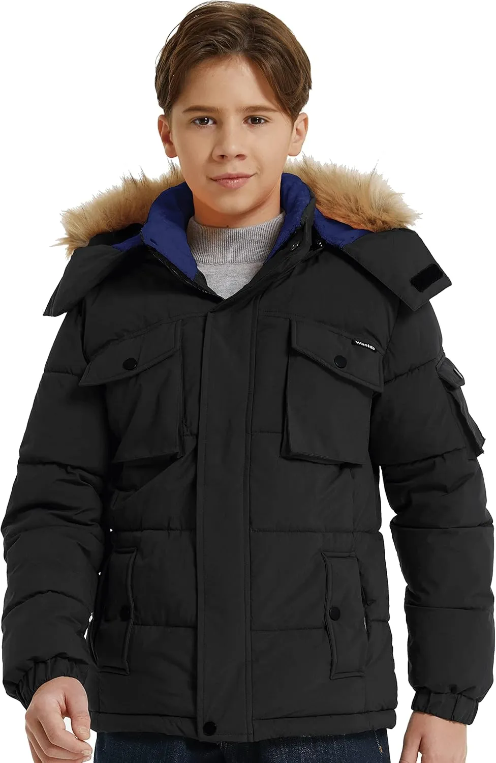 Wantdo Boy's Warm Winter Coat Waterproof Thicken Puffer Jacket with Removable Fur Hood