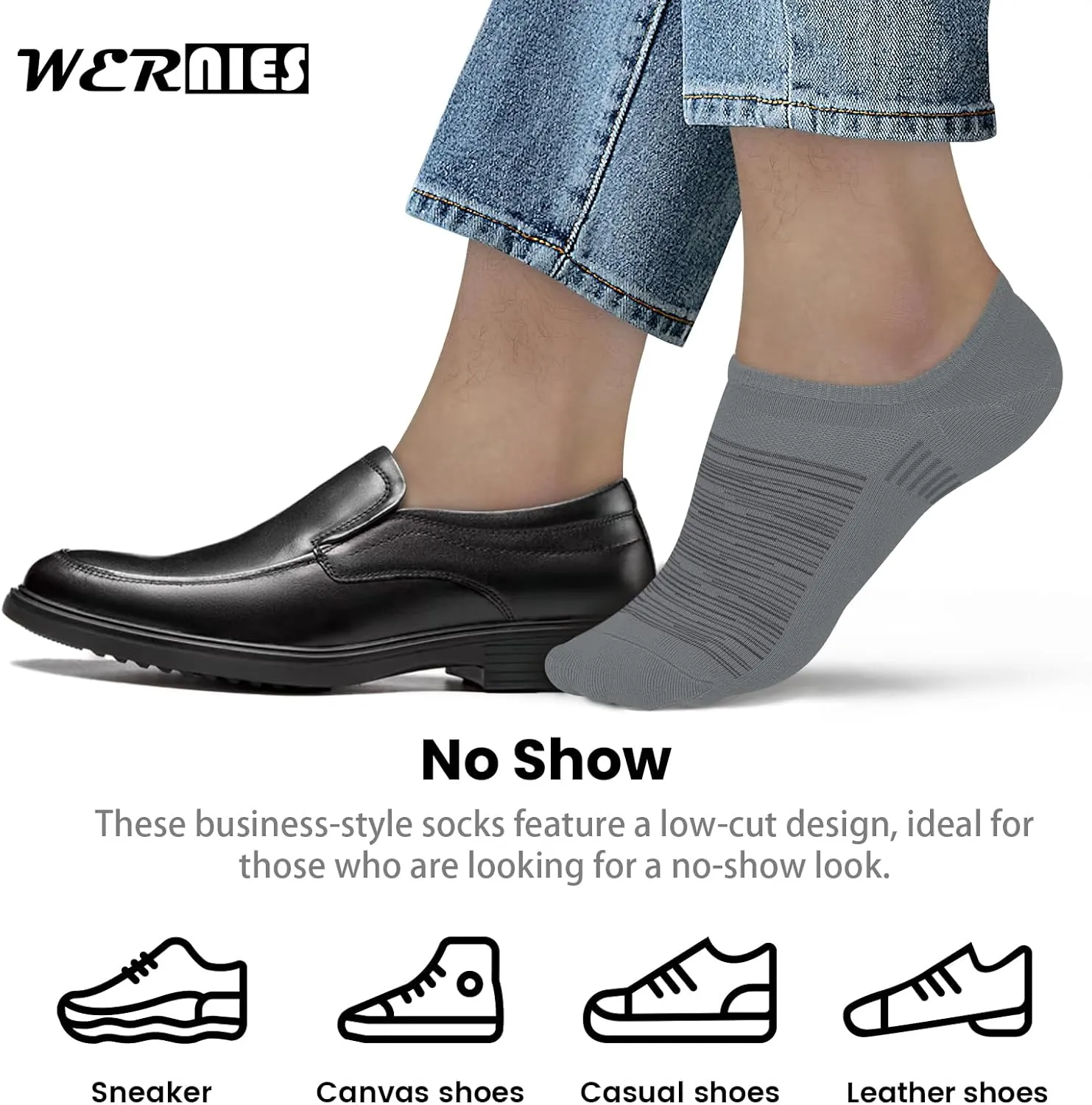 wernies No Show Socks Men 10 Pairs Ankle Low Cut Casual Socks with Non Slip Invisible Socks