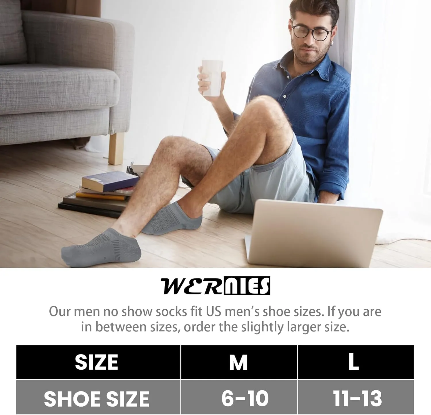 wernies No Show Socks Men 10 Pairs Ankle Low Cut Casual Socks with Non Slip Invisible Socks