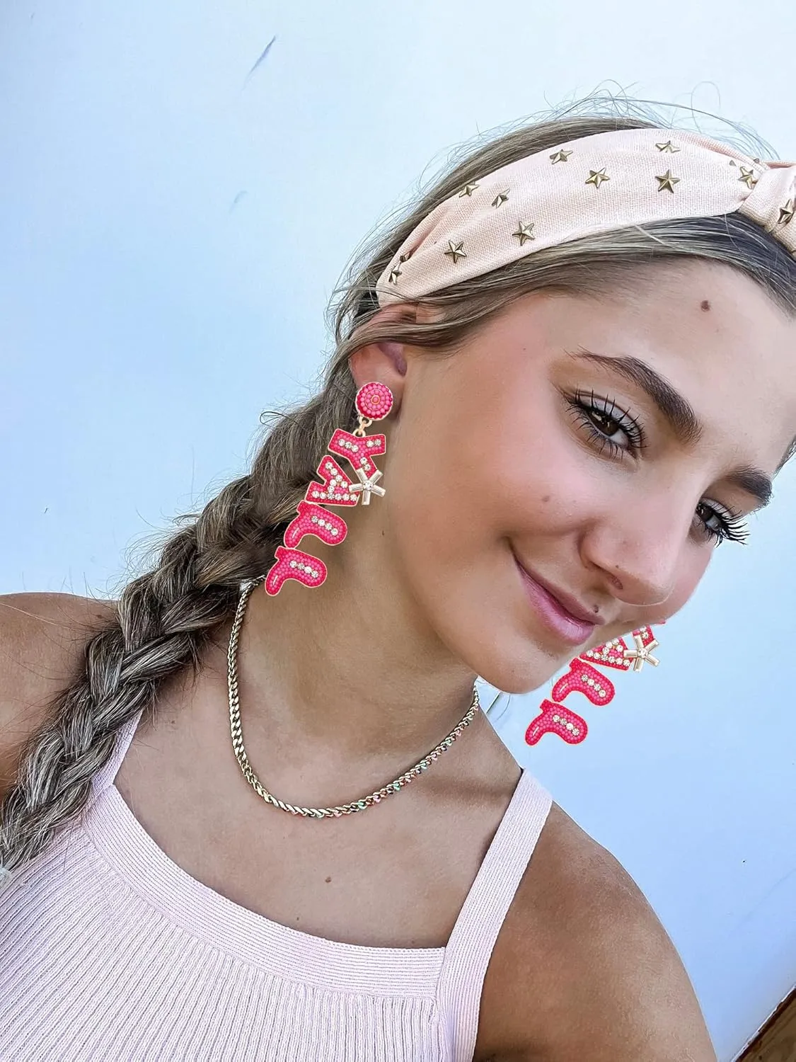 Western Cowgirl Beaded Crystal Earrings Y'ALL Southern Dangling Nashville Country Concert Rodeo Jewelry Gifts for Women