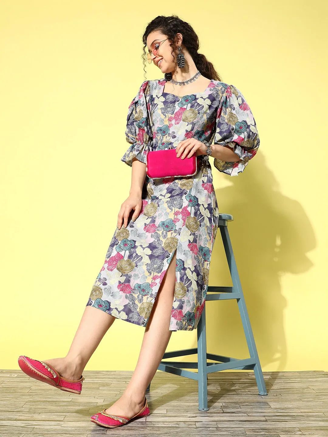 Women Lavender Pure Cotton Dress