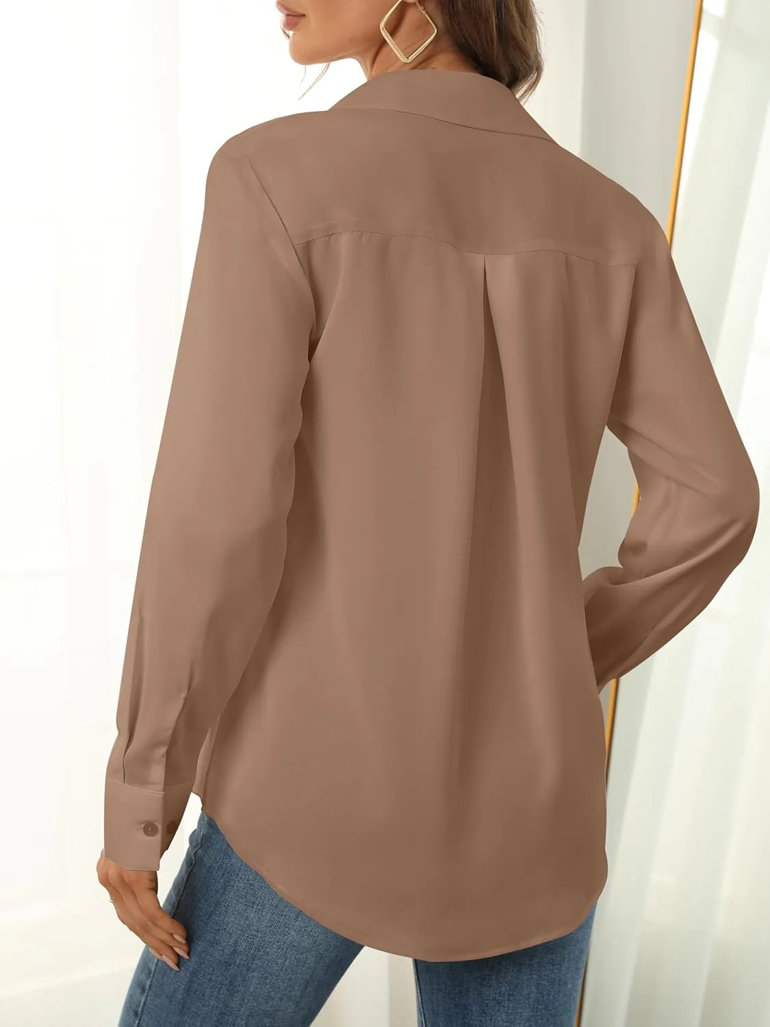 Women's Button Down Shirts Long Sleeve Basic Classic Soft Shirt Collared Fashion Dressy Casual Blouses