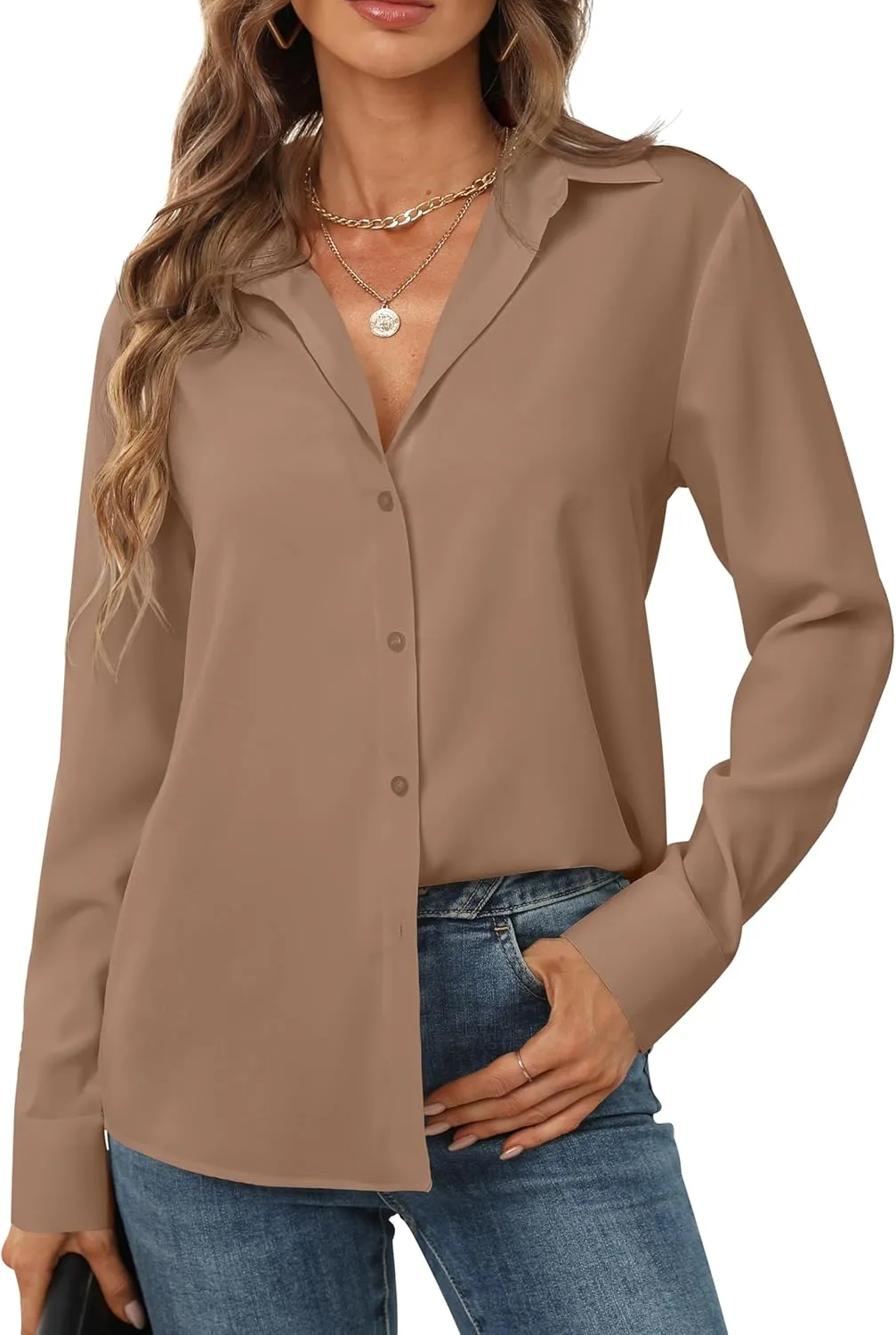 Women's Button Down Shirts Long Sleeve Basic Classic Soft Shirt Collared Fashion Dressy Casual Blouses