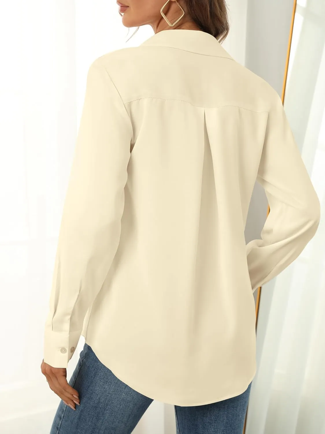 Women's Button Down Shirts Long Sleeve Basic Classic Soft Shirt Collared Fashion Dressy Casual Blouses